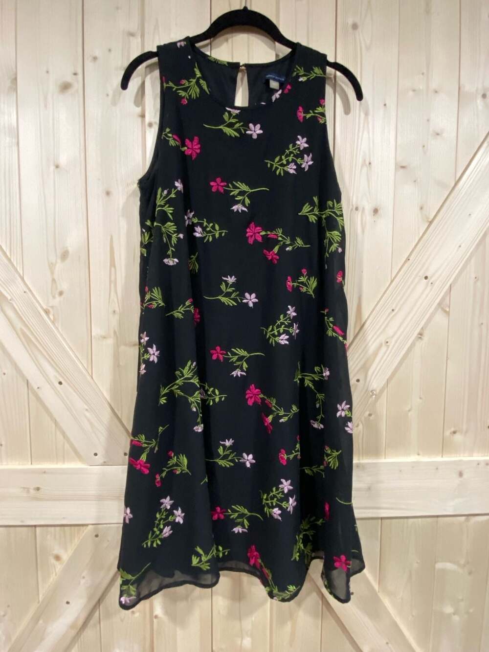 Tommy Hilfiger Black Embroidered Floral Sleeveless Chiffon Dress Size 12